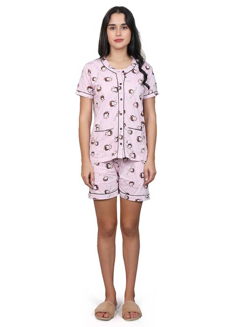 women printed nightwear shorts set - 21901317 - Very Small Image - 1