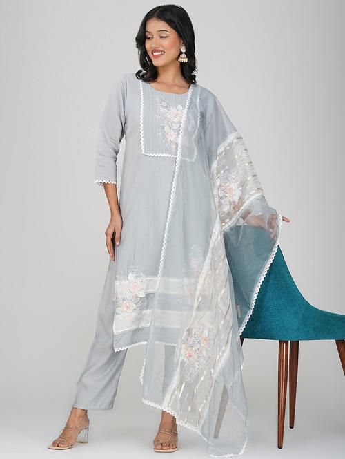 women three quarter sleeve kurta pant with dupatta set - 21901343 - Very Small Image - 1