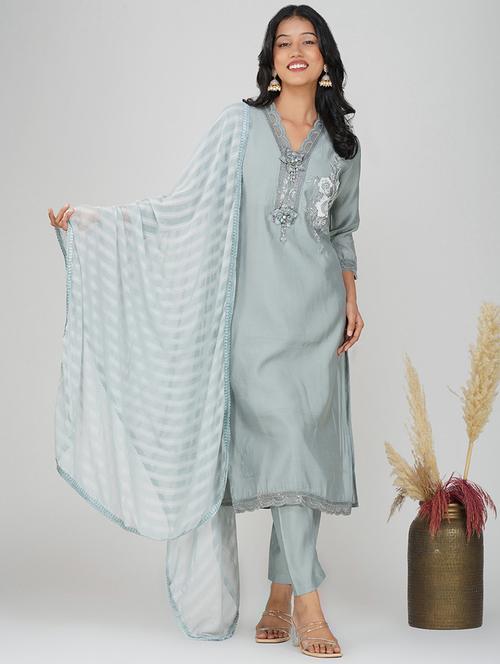 women three quarter sleeve kurta pant with dupatta set - 21901353 - Very Small Image - 1
