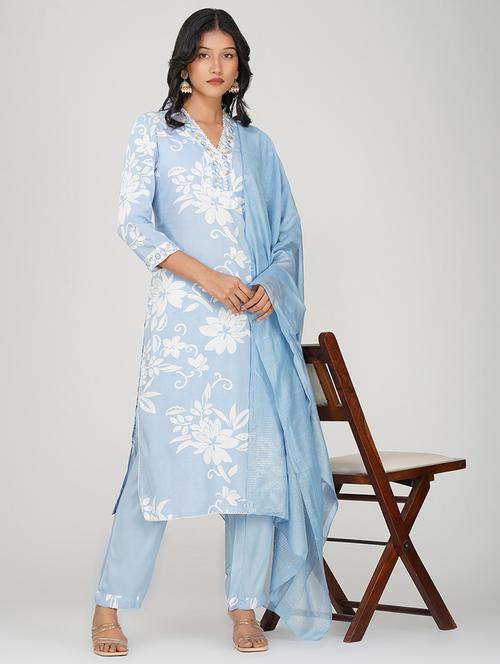 women three quarter sleeve kurta pant with dupatta set - 21901358 - Very Small Image - 1