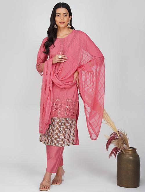 women three quarter sleeve kurta pant with dupatta set - 21901360 - Very Small Image - 1