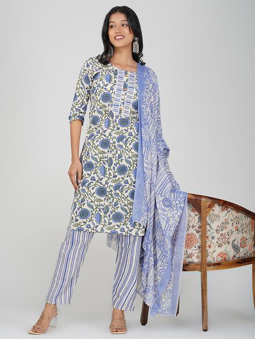 women three quarter sleeve kurta pant with dupatta set - 21901369 - Very Small Image - 1