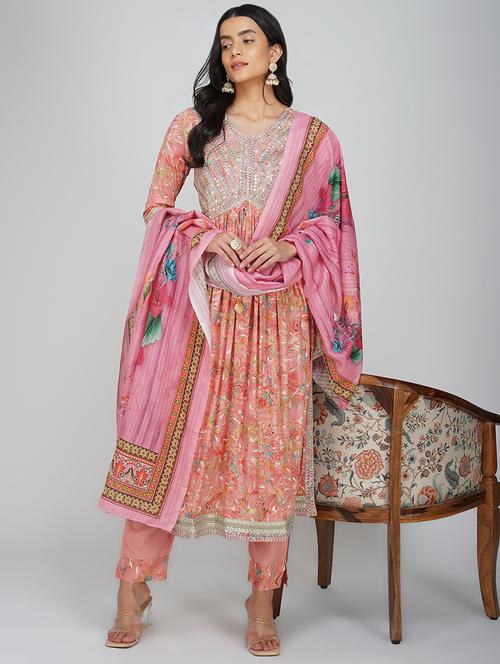 women three quarter sleeve kurta pant with dupatta set - 21901384 - Very Small Image - 1