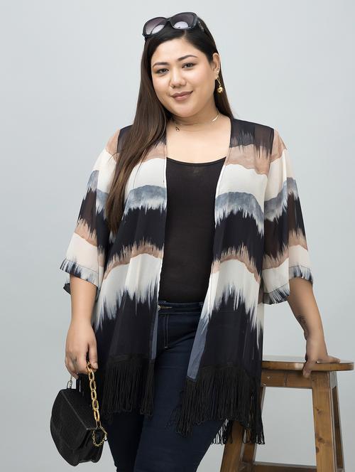 women plus size printed fringed hem regular shrug - 21901566 - Very Small Image - 1