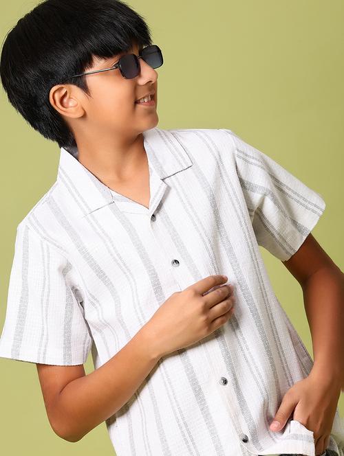 boys striped cuban collared short sleeve shirt - 21904246 - Very Small Image - 1