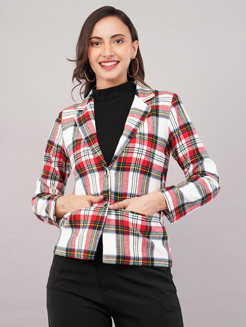 women checkered long sleeves single breasted blazer - 21905173 - Very Small Image - 1