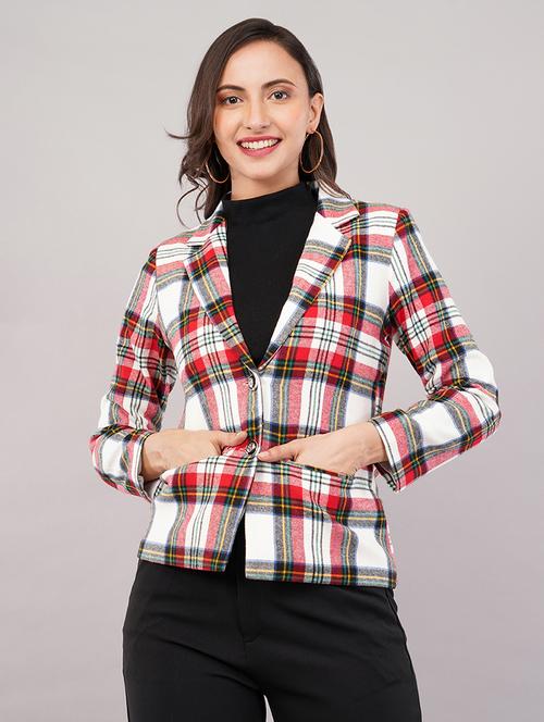 women checkered long sleeves single breasted blazer - 21905188 - Very Small Image - 1