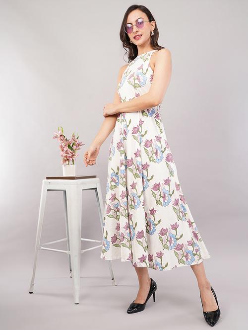 women printed halter neck fit & flare dress - 21905225 - Very Small Image - 1