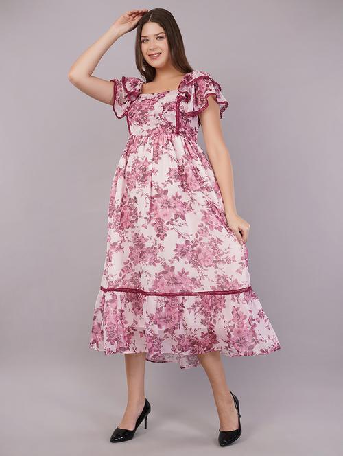 women floral print ruffle sleeves tiered dress - 21905228 - Very Small Image - 1