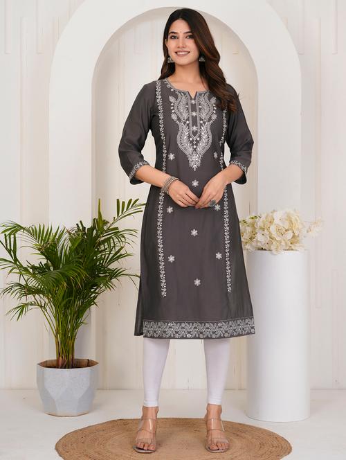 women embroidered three quarter sleeve straight kurta - 21905826 - Very Small Image - 1