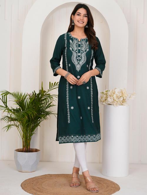 women embroidered three quarter sleeve straight kurta - 21905827 - Very Small Image - 1