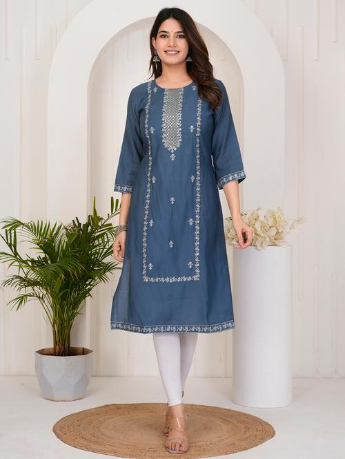 women embroidered three quarter sleeve straight kurta - 21905828 - Very Small Image - 1