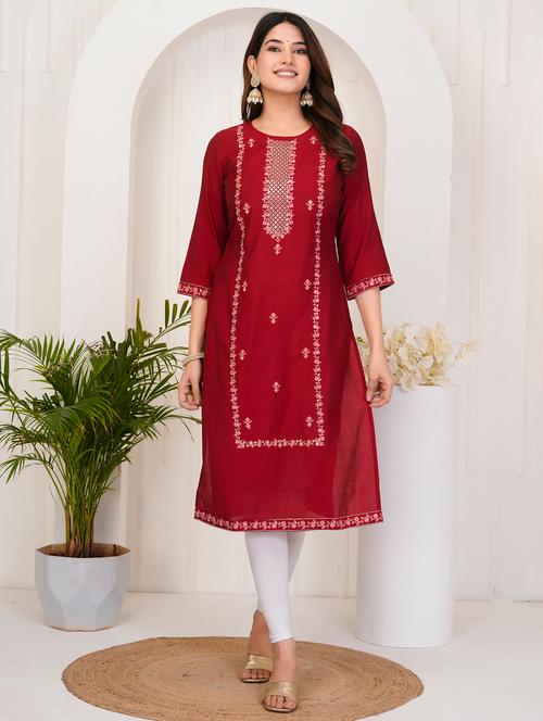 women embroidered three quarter sleeve straight kurta - 21905830 - Very Small Image - 1