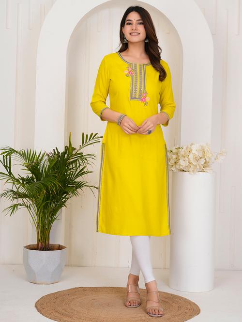 women embroidered three quarter sleeve straight kurta - 21905831 - Very Small Image - 1