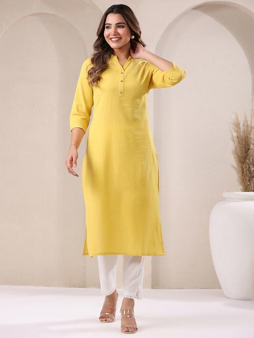 women solid three quarter sleeve straight kurta - 21906205 - Very Small Image - 1