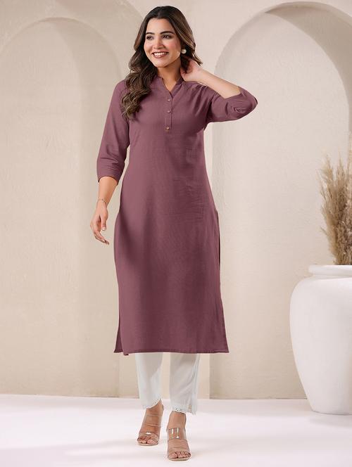 women solid three quarter sleeve straight kurta - 21906206 - Very Small Image - 1