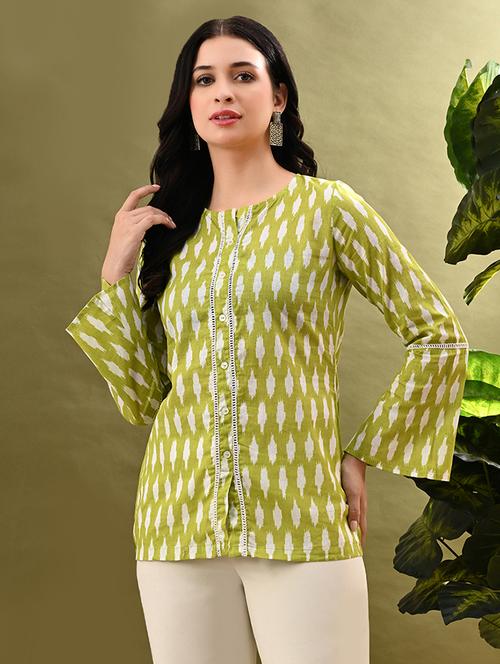 women printed bell sleeves regular top - 21908307 - Very Small Image - 1