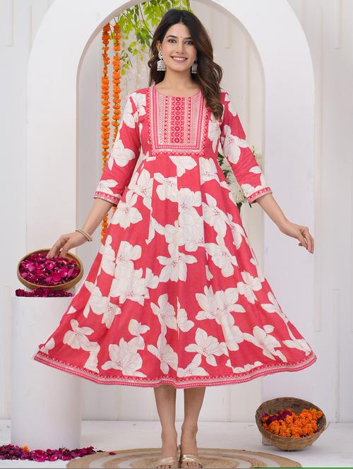 women three quarter sleeve a-line ethnic dress - 21909358 - Very Small Image - 1