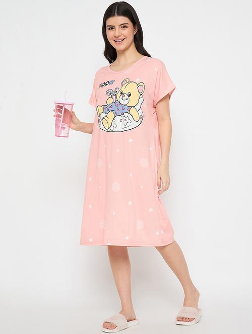 peach viscose nighty sleepshirts & women printed short sleeves sleepshirt - 21911592 - Very Small Image - 1