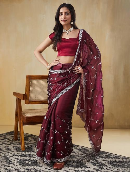 women embroidered ready to wear saree with blouse - 21911903 - Very Small Image - 1