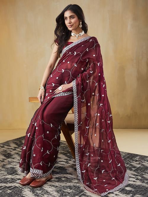 women maroon ready to wear saree with blouse - 21911927 - Very Small Image - 1