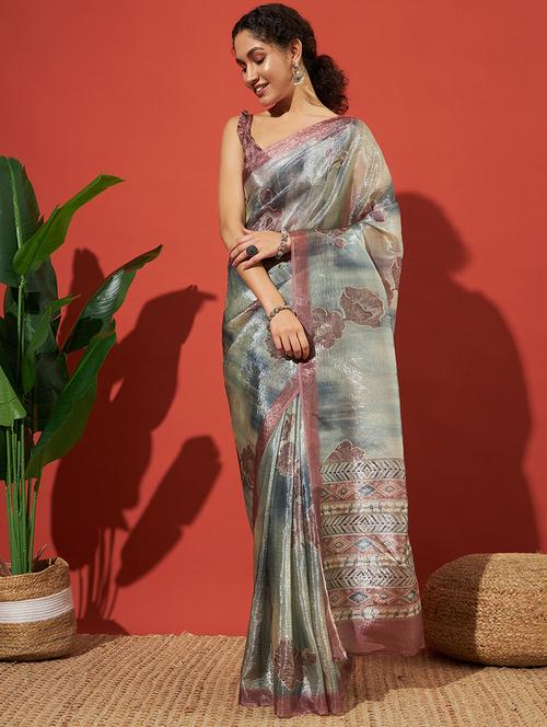 women printed casual wear saree with blouse - 21912124 - Very Small Image - 1
