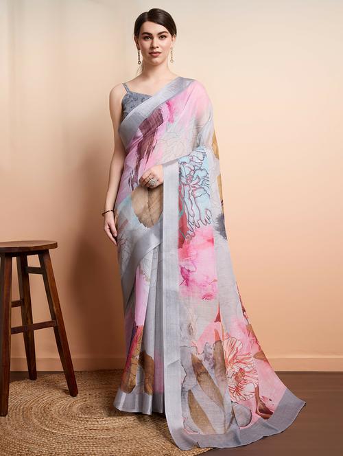 women printed casual wear saree with blouse - 21912128 - Very Small Image - 1