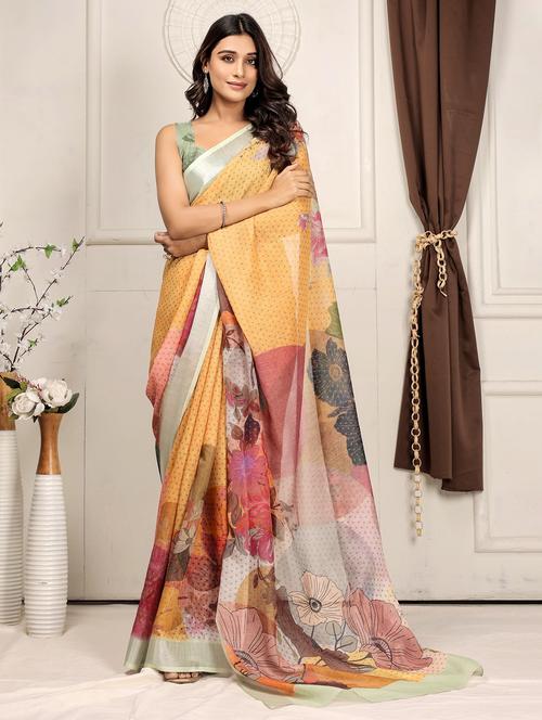 women printed casual wear saree with blouse - 21912130 - Very Small Image - 1