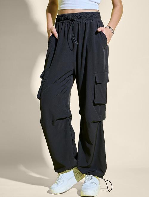women solid high rise parachute pants - 21913296 - Very Small Image - 1