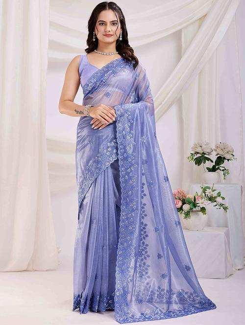 women solid with work embroidered saree with blouse - 21916224 - Very Small Image - 1