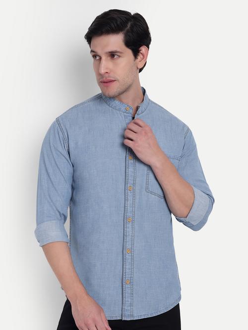 Men Solid Long Sleeve Regular Fit Denim Shirt - 21916281 - Very Small Image - 1