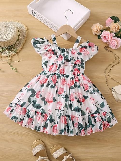 girls floral printed square neck frock - 21916300 - Very Small Image - 1