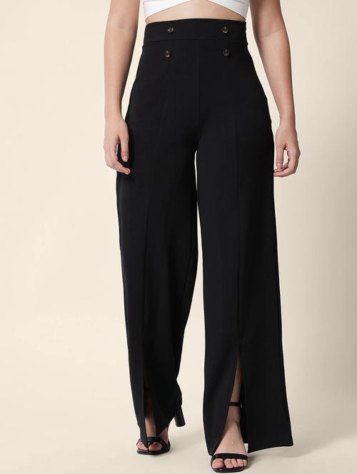 women solid high rise wide leg trouser - 21916513 - Very Small Image - 1