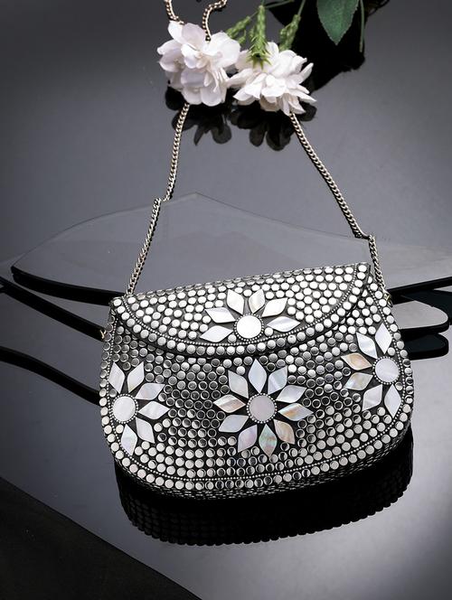 women mirror worked clutch with detachable sling chain - 21918665 - Very Small Image - 1