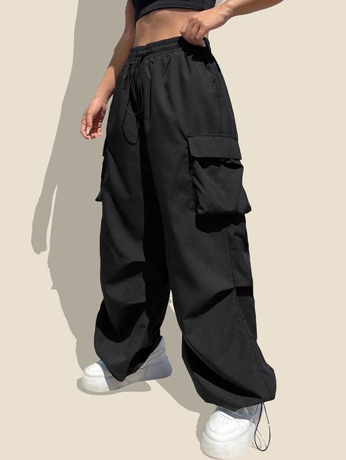 women solid high rise relaxed fit parachute pant - 21918822 - Very Small Image - 1
