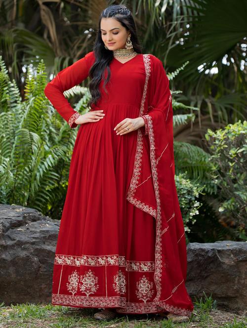 women embroidered long sleeve anarkali kurta with dupatta set - 21920943 - Very Small Image - 1