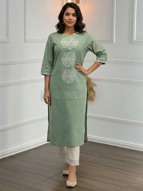 women embroidered three quarter sleeve kurta palazzo set - 21922362 - Very Small Image - 1