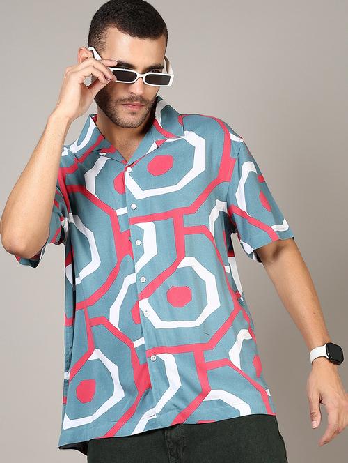 men printed cuban collared long sleeves shirt  - 21922798 - Very Small Image - 1