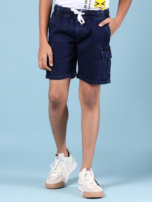 boys navy blue solid mid rise cargo shorts - 21924447 - Very Small Image - 1
