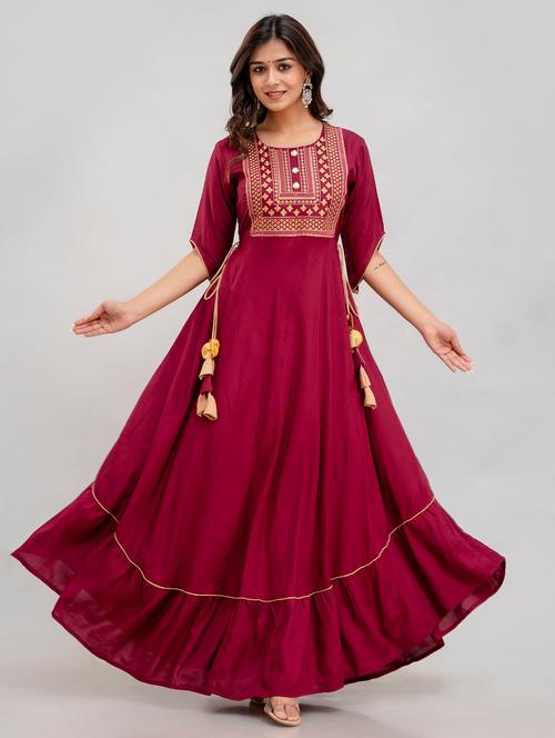 women embroidered three quarter sleeve ethnic dress - 21924913 - Very Small Image - 1