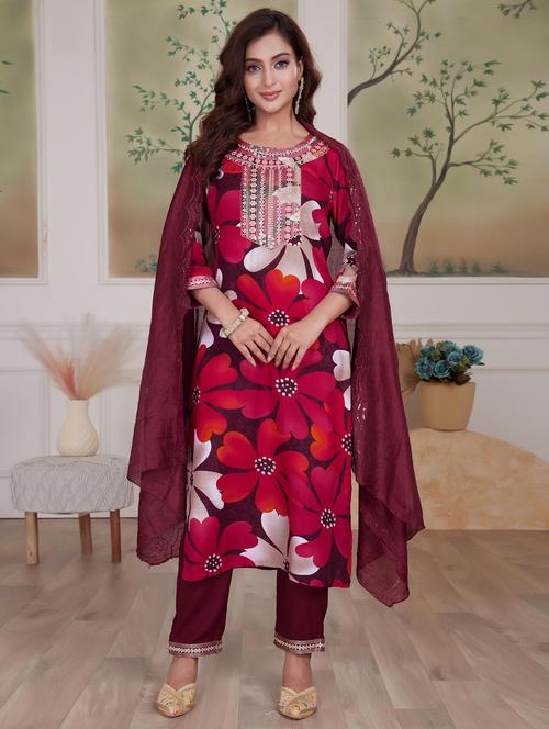women three quarter sleeve kurta pant with dupatta set - 21925221 - Very Small Image - 1