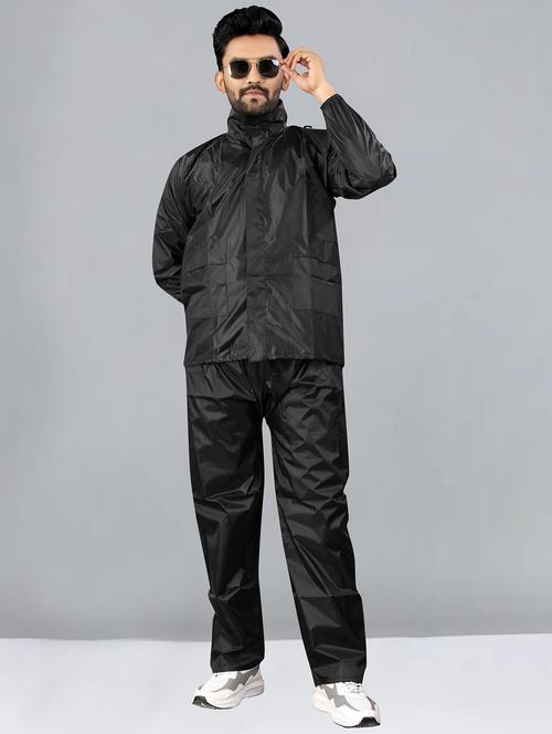 men solid long sleeve hooded rain suit set - 21925527 - Very Small Image - 1