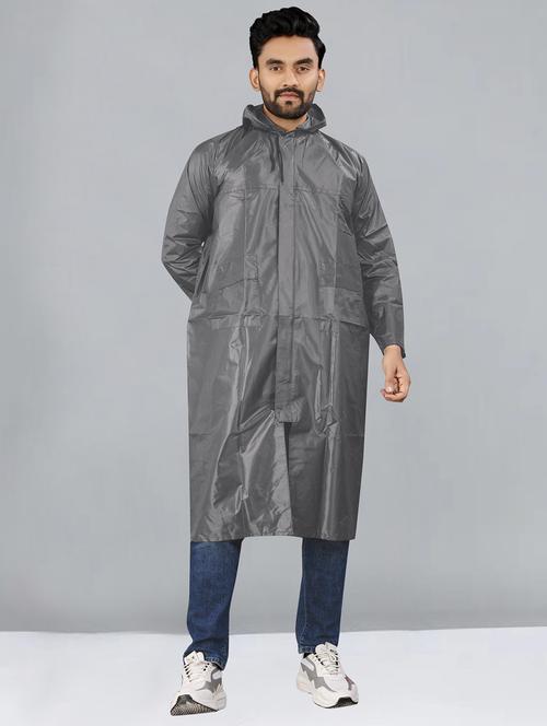 men solid long sleeve hooded rain coat - 21925533 - Very Small Image - 1