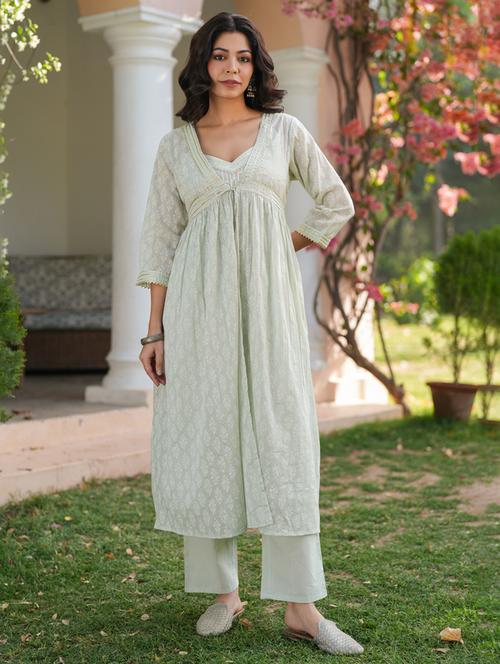 women embellished three quarter sleeve kurta pant set - 21925625 - Very Small Image - 1