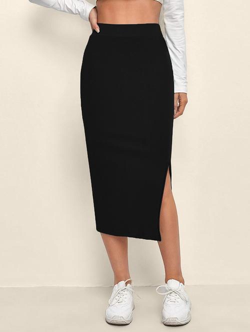 women black solid high rise bodycon skirt - 21926643 - Very Small Image - 1