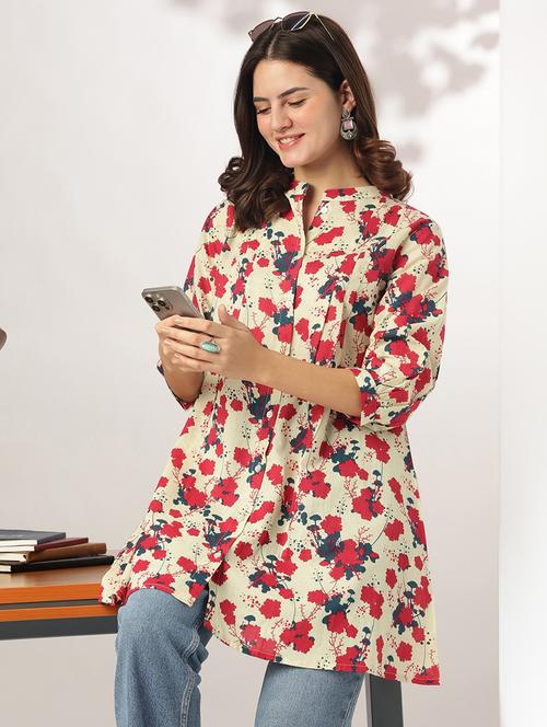 women printed mandarin neck a-line kurti - 21926852 - Very Small Image - 1