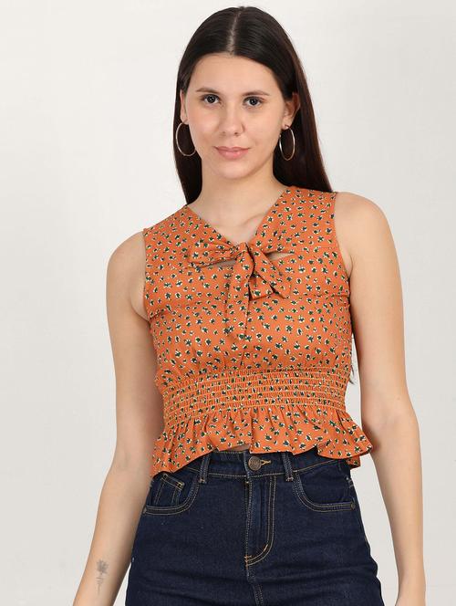women floral printed sleeveless crop top - 21928035 - Very Small Image - 1