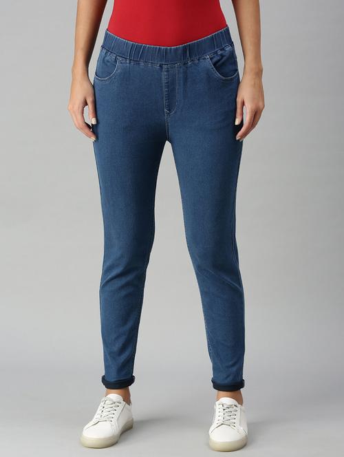 women sollid mid rise slim fit jegging - 21930268 - Very Small Image - 1