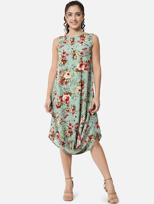 women floral print sleeve a-line cowl dress - 21931440 - Very Small Image - 1