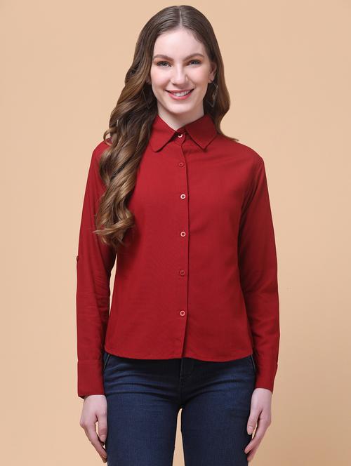 women solid collared long sleeve shirt - 21931962 - Very Small Image - 1